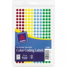 Avery® Assorted Removable See-Through Color Dots, 0.25-Inch Round, Pack of 864 (5796) - 1/4