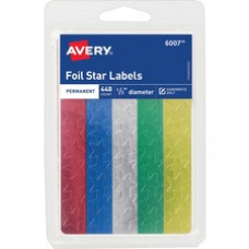 Avery® Assorted Foil Star Labels 6007, 1/2 Diameter, 440 Labels (6007) - (Star) Shape - Self-adhesive - 0.50