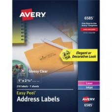 Avery® Easy Peel Address Label - Permanent Adhesive - Rectangle - Laser, Inkjet - Clear - 30 / Sheet - 35 Total Sheets - 1050 Total Label(s) - 5 / Carton