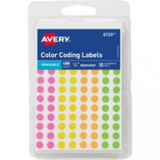 Avery® Round Color Coding Labels - Removable Adhesive - Round - Neon Pink, Neon Yellow, Neon Orange, Neon Green - Paper - 96 / Sheet - 5 Total Sheets - 480 Total Label(s) - 6