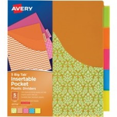 Avery® Big Tab Pocket Plastic Insertable Dividers - Student Designs - 5 Tab(s) - 5 Tab(s)/Set - Letter - 8 1/2" Width x 11" Length - Multicolor Plastic Divider - 1 Set
