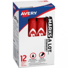Avery® Regular Desk Style Permanent Markers - Regular Marker Point - 4.7625 mm Marker Point Size - Chisel Marker Point Style - Red - Red Plastic Barrel - 12 / Dozen