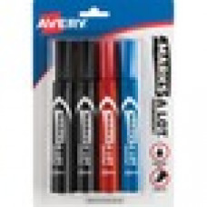 Avery® Marks A Lot(R) Permanent Markers, Regular Desk-Style Size, Chisel Tip, 4 Assorted Markers (07905) - Regular Marker Point - Chisel Marker Point Style - Black, Blue, Red - 4 / Pack