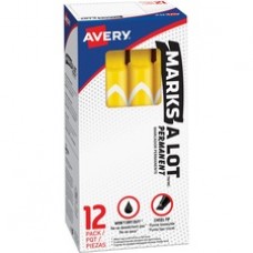 Avery® Large Desk Style Permanent Markers - 4.7625 mm Marker Point Size - Chisel Marker Point Style - Yellow - Plastic Barrel - 12 / Dozen