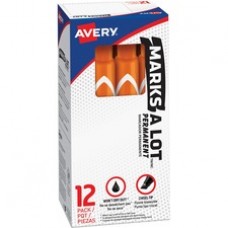 Avery® Large Desk Style Permanent Markers - 4.7625 mm Marker Point Size - Chisel Marker Point Style - Orange - Orange Plastic Barrel - 12 / Dozen