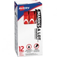 Avery® Large Desk Style Permanent Markers - 4.7625 mm Marker Point Size - Chisel Marker Point Style - Red - Red Plastic Barrel - 12 / Dozen