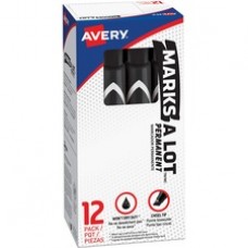 Avery® Marks A Lot(R) Permanent Markers, Large Desk-Style Size, Chisel Tip, 12 Black Markers (08888) - 4.7625 mm Marker Point Size - Chisel Marker Point Style - Black - Assorted Barrel - 12 / Dozen