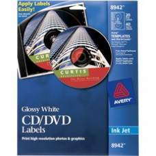Avery® Optical Disc Label - Permanent Adhesive - Inkjet - White - 1 / Carton