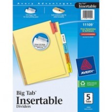 Avery® Big Tab Buff Colored Insertable Dividers - Gold Reinforced - 5 Blank Tab(s) - 5 Tab(s)/Set - 8.5" Divider Width x 11" Divider Length - Letter - 3 Hole Punched - Buff Paper Divider - Multicolor Tab(s) - 5 / Set