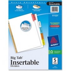 Avery® Big Tab(TM) Insertable Dividers, 5-Tab Set, Multicolor (11121) - 5 Print-on Tab(s) - 5 Tab(s)/Set - 8.5" Divider Width x 11" Divider Length - Letter - 3 Hole Punched - White Paper Divider - Multicolor Tab(s) - 5 / 