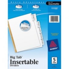 Avery® Big Tab White Insertable Dividers - Gold Reinforced - 5 Print-on Tab(s) - 5 Tab(s)/Set - 8.5" Divider Width x 11" Divider Length - Letter - 3 Hole Punched - White Paper Divider - Clear Tab(s) - 5 / Set