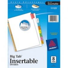 Avery® Big Tab White Insertable Dividers - Gold Reinforced - 8 Blank Tab(s) - 8 Tab(s)/Set - 8.5" Divider Width x 11" Divider Length - Letter - 3 Hole Punched - Paper Divider - Multicolor Tab(s) - 8 / Set
