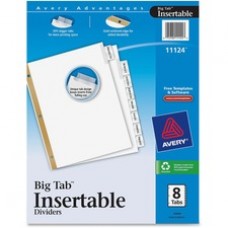 Avery® Big Tab(TM) Insertable Dividers, Clear Tabs, 8-Tab Set (11124) - 8 x Divider(s) - Print-on Tab(s) - 8 Tab(s)/Set11" Divider Length - Letter - 3 Hole Punched - White Paper Divider - Clear Plastic Tab(s) - 8 / Set