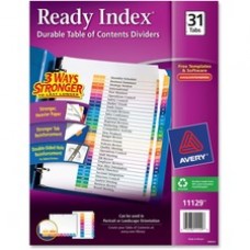 Avery® Ready Index(R) 31 Number Dividers, Customizable Table of Contents, Classic Multicolor Tabs, 1 Set (11129) - 31 x Divider(s) - Printed Tab(s) - Digit - 1-31 - 31 Tab(s)/Set - 8.5" Divider Width x 11" Divider Length 