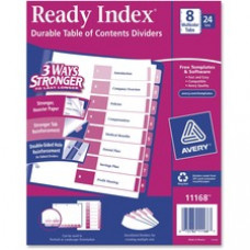 Avery® Ready Index(R) 8-Tab Binder Dividers, Customizable Table of Contents, Multicolor Tabs, 24 Sets (11168) - 8 x Divider(s) - Printed Tab(s) - Digit - 1-8 - 8 Tab(s)/Set - 8.5