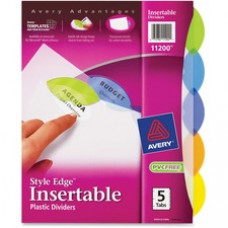 Avery® Insertable Style Edge(TM) Plastic Dividers, 5 Multicolor Tabs, 1 Set (11200) Style Edge(TM) Plastic Dividers, 5 Multicolor Tabs, 1 Set (11200) - 5 Tab(s) - 5 Tab(s)/Set - 8.5