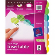 Avery® Insertable Style Edge(TM) Plastic Dividers, 8 Multicolor Tabs, 1 Set (11201) - 8 Tab(s) - 8 Tab(s)/Set - 8.5