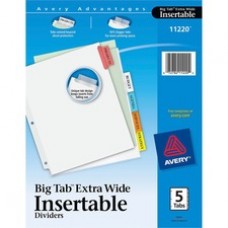 Avery® Big Tab Extra Wide White Insertable Dividers - Clear Reinforced - 5 Blank Tab(s) - 5 Tab(s)/Set - 9