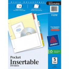 Avery® Pocket Insertable Dividers - 5 Tab(s) - 5 Tab(s)/Set - Assorted Paper Divider - Multicolor Tab(s) - 5 / Set