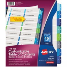 Avery® Customizable Table of Contents Double-Column Dividers, Ready Index(R) Printable Section Titles, Preprinted 1-16 Multicolor Tabs, 1 Set (11320) - 16 Printed Tab(s) - Digit - 1-16 - 16 Tab(s)/Set - 8.5