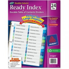 Avery® Ready Index(R) 24-Tab Double Column Dividers, Printable Table of Contents, Multicolor Tabs, 1 Set (11321) - 24 Printed Tab(s) - Digit - 1-24 - 24 Tab(s)/Set - 8.5