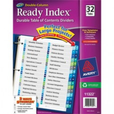 Avery® Customizable Table of Contents Double-Column Dividers, Ready Index(R) Printable Section Titles, Preprinted 1-32 Multicolor Tabs, 1 Set (11322) - 32 Printed Tab(s) - Digit - 1-32 - 32 Tab(s)/Set - 8.5