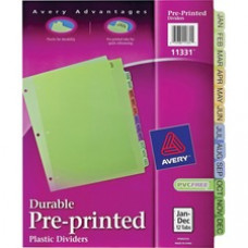 Avery® Preprinted Plastic Dividers, 12-Tab Set, Jan.-Dec., Multicolor (11331) - 12 x Divider(s) - Printed Tab(s) - Month - Jan-Dec - 12 Tab(s)/Set - 8.5" Divider Width x 11" Divider Length - Letter - 3 Hole Punched - Blue 
