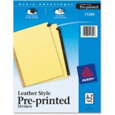 Avery® Black Leather Pre-printed Tab Dividers - Gold Reinforced - Printed Tab(s) - Character - A-Z - 25 Tab(s)/Set - 8.5" Divider Width x 11" Divider Length - Letter - 3 Hole Punched - Buff Divider - Black Leather Tab(s) - 