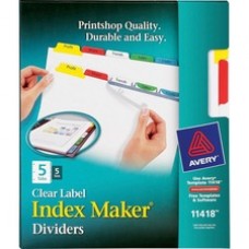 Avery® Print & Apply Clear Label Dividers, Index Maker(R) Easy Apply(TM) Printable Label Strip, 5 Multicolor Tabs, 5 Sets (11418) - 5 x Divider(s) - Blank Tab(s) - 5 Tab(s)/Set - 8.5