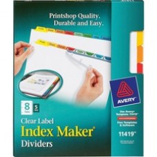 Avery® Print & Apply Clear Label Dividers, Index Maker(R) Easy Apply(TM) Printable Label Strip, 8 Multicolor Tabs, 5 Sets (11419) - 40 x Divider(s) - Blank Tab(s) - 8 Tab(s)/Set - 8.5