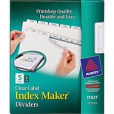 Avery® Index Maker Print & Apply Clear Label Dividers with White Tabs for Copiers - 5 x Divider(s) - Blank Tab(s) - 5 Tab(s)/Set - 8.5