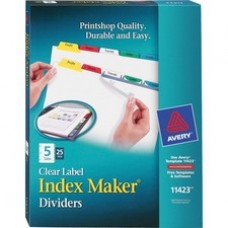 Avery® Print & Apply Clear Label Dividers, Index Maker(R) Easy Apply(TM) Printable Label Strip, 5 Multicolor Tabs, 25 Sets (11423) - 5 x Divider(s) - Blank Tab(s) - 5 Tab(s)/Set - 8.5
