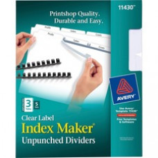 Avery® Index Maker Print & Apply Clear Label Dividers with White Tabs - Unpunched - 3 Blank Tab(s) - 3 Tab(s)/Set - 8.5