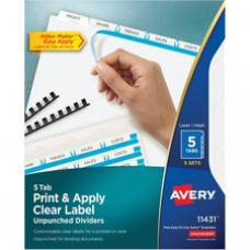 Avery® Index Maker Print & Apply Clear Label Dividers with White Tabs - Unpunched - 5 Blank Tab(s) - 5 Tab(s)/Set - 8.5