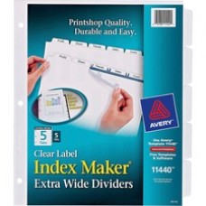 Avery® Print & Apply Clear Label Extra-Wide Dividers, Index Maker(R) Easy Apply(TM) Printable Label Strip, 5 White Tabs, 5 Sets (11440) - 5 x Divider(s) - Blank Tab(s) - 5 Tab(s)/Set - 9