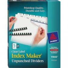 Avery® Index Maker Print & Apply Clear Label Dividers with White Tabs - Unpunched - 5 Blank Tab(s) - 5 Tab(s)/Set - 8.5