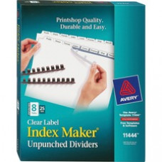 Avery® Index Maker Print & Apply Clear Label Dividers with White Tabs - Unpunched - 8 Blank Tab(s) - 8 Tab(s)/Set - 8.5
