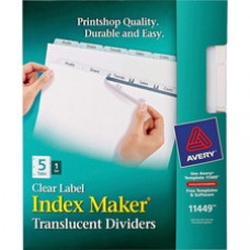 Avery® Print & Apply Clear Label Translucent Plastic Dividers, Index Maker(R) Easy Apply(TM) Printable Label Strip, 5 Frosted Tabs (11449) - 5 x Divider(s) - Blank Tab(s) - 5 Tab(s)/Set - 8.5
