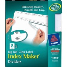 Avery® Big Tab(TM) Print & Apply Clear Label Dividers, Index Maker(R) Easy Apply(TM) Printable Label Strip, 8 White Tabs, 5 Sets (11493) - 8 x Divider(s) - 8 Tab(s)/Set - 8.5