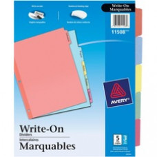 Avery® Plain Tab Write & Erase Dividers, 5 Tabs, Multicolor, 36 Sets (11508) - 5 x Divider(s) - Write-on Tab(s) - 5 Tab(s)/Set - 8.5