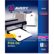 Avery® Customizable Print-On(TM) Dividers, 5 Tabs, 5 Sets (11515) - 5 Print-on Tab(s) - 5 Tab(s)/Set - 8.5