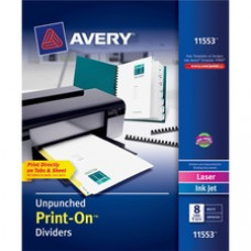 Avery® Unpunched Print-On(TM) Dividers, 8 Tabs, 5 Sets (11553) - 8 x Divider(s) - Print-on Tab(s) - 8 Tab(s)/Set - 9.5