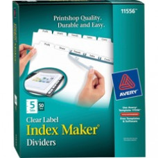 Avery® Print & Apply Clear Label Dividers, Index Maker(R) Easy Apply(TM) Printable Label Strip, 5 White Tabs, 50 Sets (11556) - 5 Tab(s)/Set - 8.5