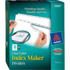 Avery® Print & Apply Clear Label Dividers, Index Maker(R) Easy Apply(TM) Printable Label Strip, 8 White Tabs, 50 Sets (11557) - 8 Tab(s) - 8 Tab(s)/Set - 8.5