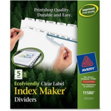 Avery® Print & Apply Clear Label EcoFriendly Dividers, Index Maker(R) Easy Apply(TM) Printable Label Strip, 5 White Tabs, 5 Sets (11580) - 5 x Divider(s) - Print-on Tab(s) - 5 Tab(s)/Set - 8.5