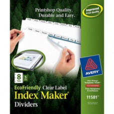 Avery® Print & Apply Clear Label EcoFriendly Dividers, Index Maker(R) Easy Apply(TM) Printable Label Strip, 8 White Tabs, 5 Sets (11581) - 8 x Divider(s) - Print-on Tab(s) - 8 Tab(s)/Set - 8.5