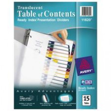 Avery® Customizable Table of Contents Translucent Plastic Dividers, Ready Index(R) Printable Section Titles, Preprinted 1-15 Multicolor Tabs, 1 Set (11820) - 15 x Divider(s) - Print-on Tab(s) - 15 Tab(s)/Set - 8.5