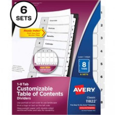 Avery® 8-tab Custom Table of Contents Dividers - 48 x Divider(s) - 1-8, Table of Contents - 8 Tab(s)/Set - 8.5