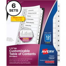 Avery® Ready Index 12-tab Custom TOC Dividers - 72 x Divider(s) - 1-12, Table of Contents - 12 Tab(s)/Set - 8.5