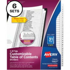 Avery® 1-31 Custom Table of Contents Dividers - 186 x Divider(s) - 1-31, Table of Contents - 31 Tab(s)/Set - 8.5
